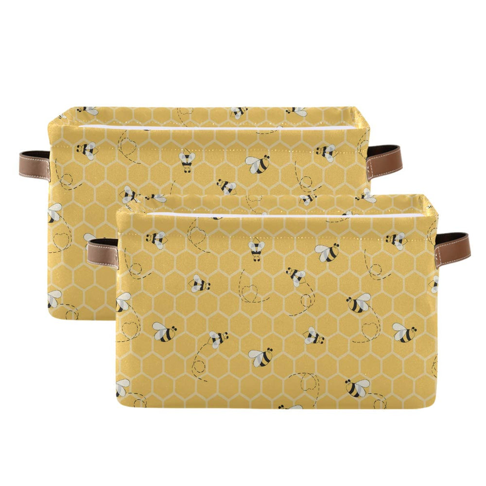 AUUXVA storage basket cube yellow bee honeycomb, sturdy handles for easy transport.