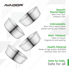 Avador BPA-free stainless steel bowls ideal for safe daily dining.