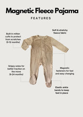 Avee & Co footie pajamas illustrate a secure fit that supports baby movement.