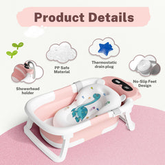 AVIDOR travel baby tub with soft bath net in pink for mess-free trips
