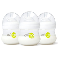 Avima Baby anti-colic 4 oz bottle with Duo-Flo nipples for steady feeding.