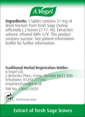 A.Vogel Menoforce Sage tablets closeup shows tablets suitable for daily use.