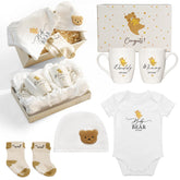 AW BRIDAL new mom gift basket with onesie and bear print, ideal for baby showers
