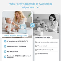 Awesmom 2-in-1 dispenser and warmer keeps wipes ready at hand.