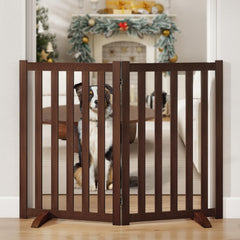 Axeman wooden pet gate with folding panel for versatile room separation and simple storage.