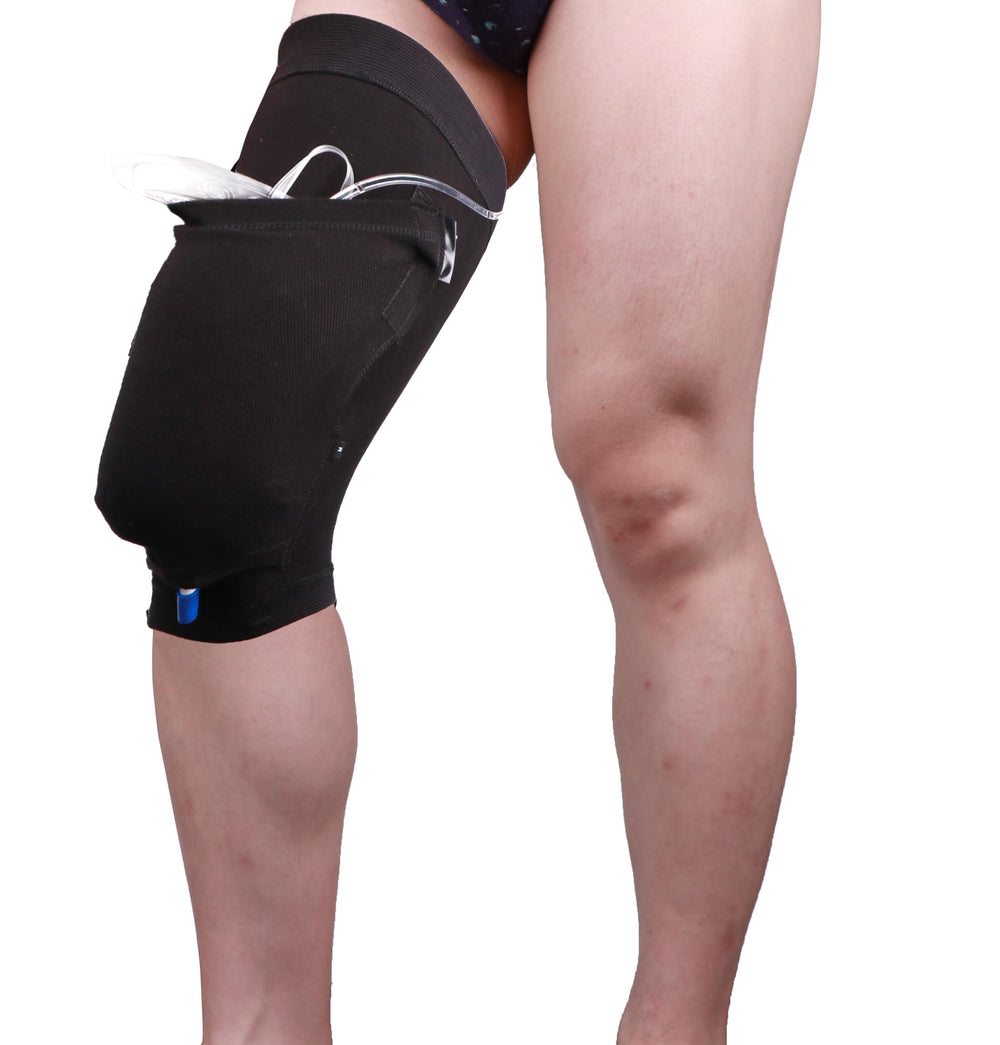 AxuuRmvin catheter leg bag holder on leg for secure comfort.