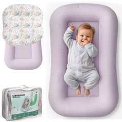 Azopesy baby lounger newborn pink front view with calming bumper support.