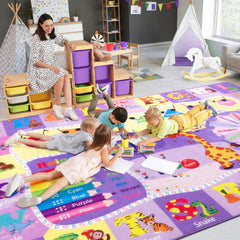 B BENRON kids rug with ABC alphabets and animals in a 7x10 purple play area for early learning