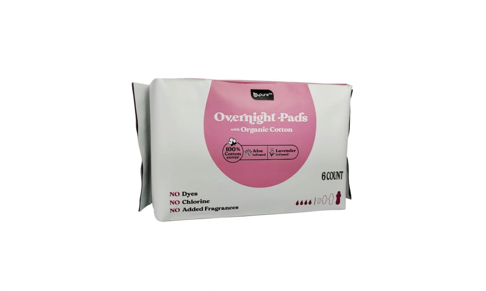 B-Pure lavender-aloe overnight pads packshot showing gentle night protection