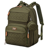 BabbleRoo diaper bag backpack in army green with roomy exterior pockets for quick access.