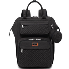 BabbleRoo diaper bag backpack front view with spacious pockets for organized outings.