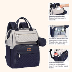 BabbleRoo insulated pockets in stone gray blue keeping bottles ready on the go.