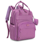 BabbleRoo diaper bag backpack in purple showing organized interior and spacious layout for on-the-go parenting.