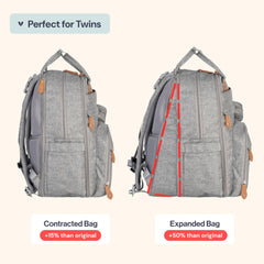Expandable 40-liter BabbleRoo bag shows ample capacity for two-kid packing.