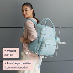 BabbleRoo leather diaper backpack interior layout with multiple pockets and compartments