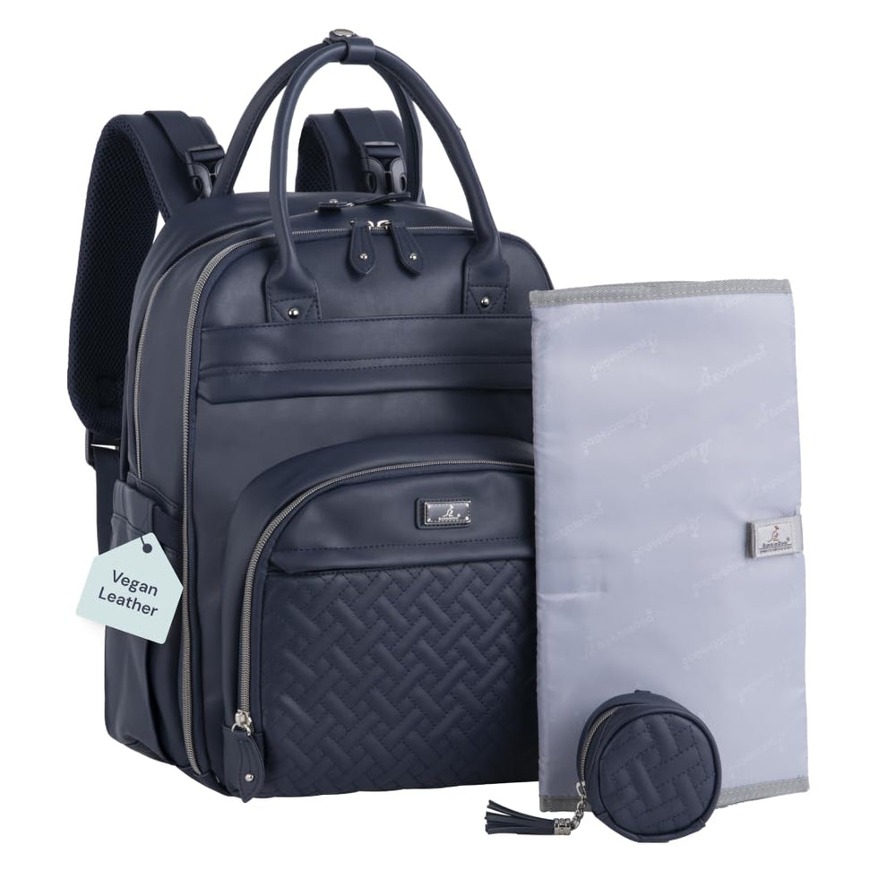 BabbleRoo leather diaper bag backpack main-compartment for quick access during outings.