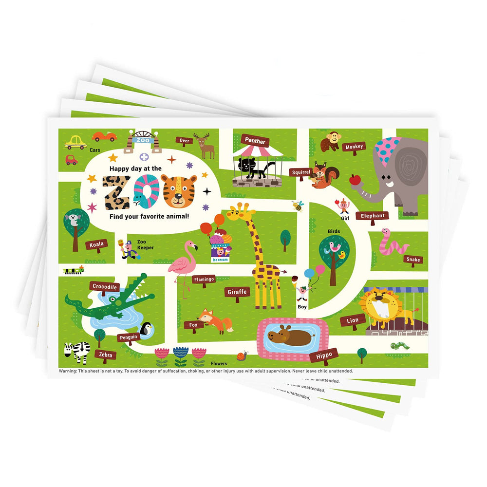 Babebay Happy Zoo placemat pack for family meals with colorful animals