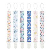Babeine Floral Pacifier Clip pattern 1 secures a pacifier to clothes for mess-free outings.