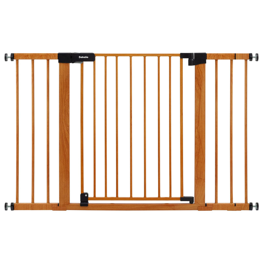 BABELIO 29-48 inch metal gate with brown wood pattern fits wide doorways