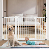 BABELIO 36-inch tall baby gate, white, fits wide doorways with pressure-mounted installation.