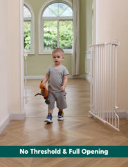 BABELIO auto-close gate with stay-open option for hands-free use.