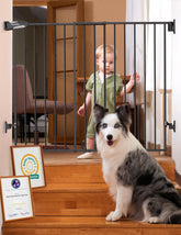 BABELIO baby gate on stairs with hardware mount for sturdy top-of-stair safety.