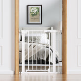 BABELIO Baby Gate with walk-through door for easy access while carrying a child.
