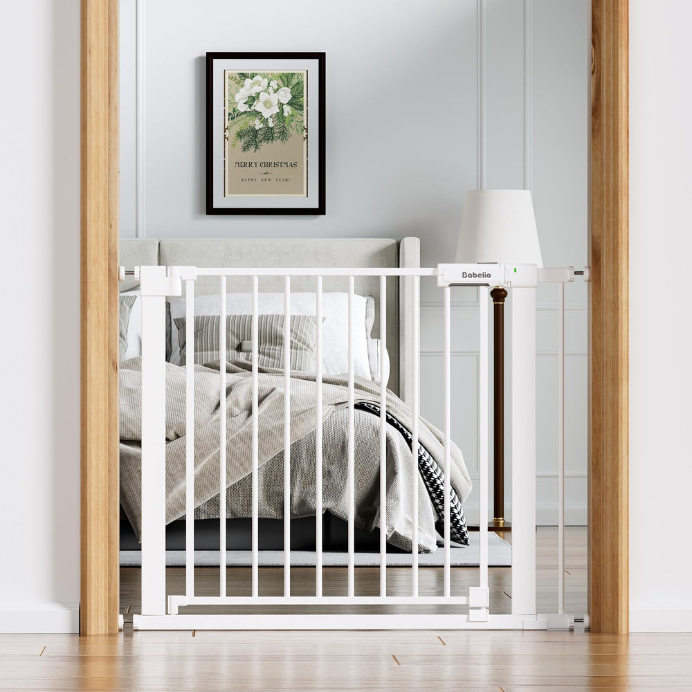 BABELIO baby gate wide walk-through for easy passage with a stroller.