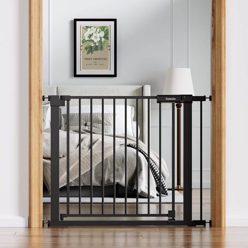 BABELIO Baby Gate with wide walk-through doorway for easy passage with a stroller.