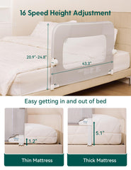 BABELIO height-adjustable rail fits different mattresses for versatile room setups.