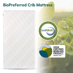 BABELIO Biobased crib mattress with toddler soft memory foam side for growing comfort