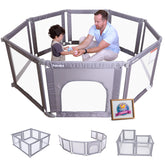 BABELIO foldable playpen folded compact for easy storage.