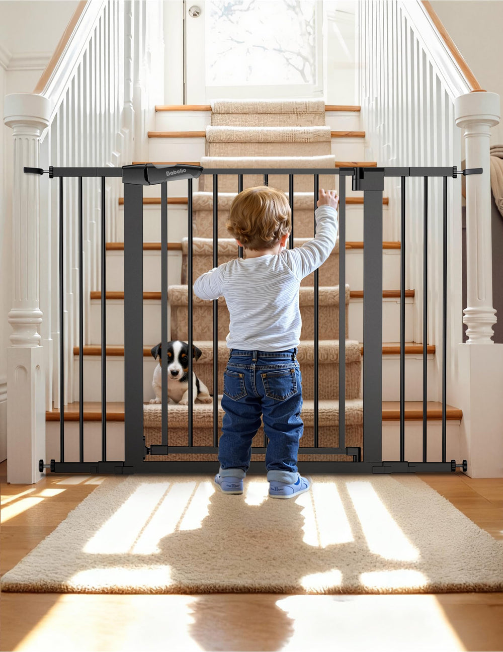BABELIO PressGuard P7 gate in doorway showing secure, wide passage for kids and pets.