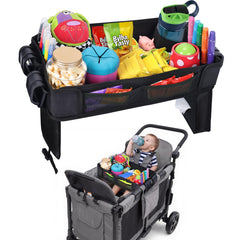 Babenest snack tray attached to Wonderfold wagon provides a stable surface.