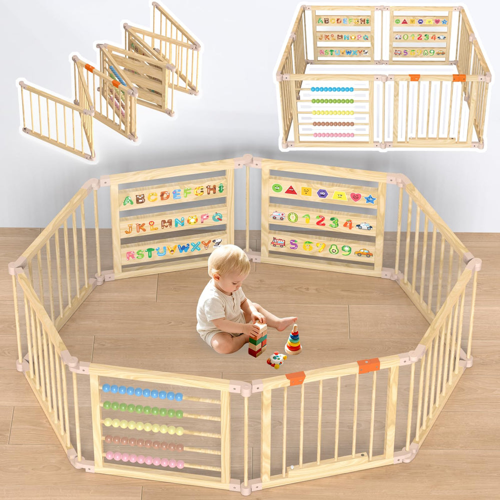 BabeNova foldable playpen with abacus panel for early counting practice