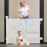 Babepai baby gate for stairs with no-drill retractable design protecting stairs