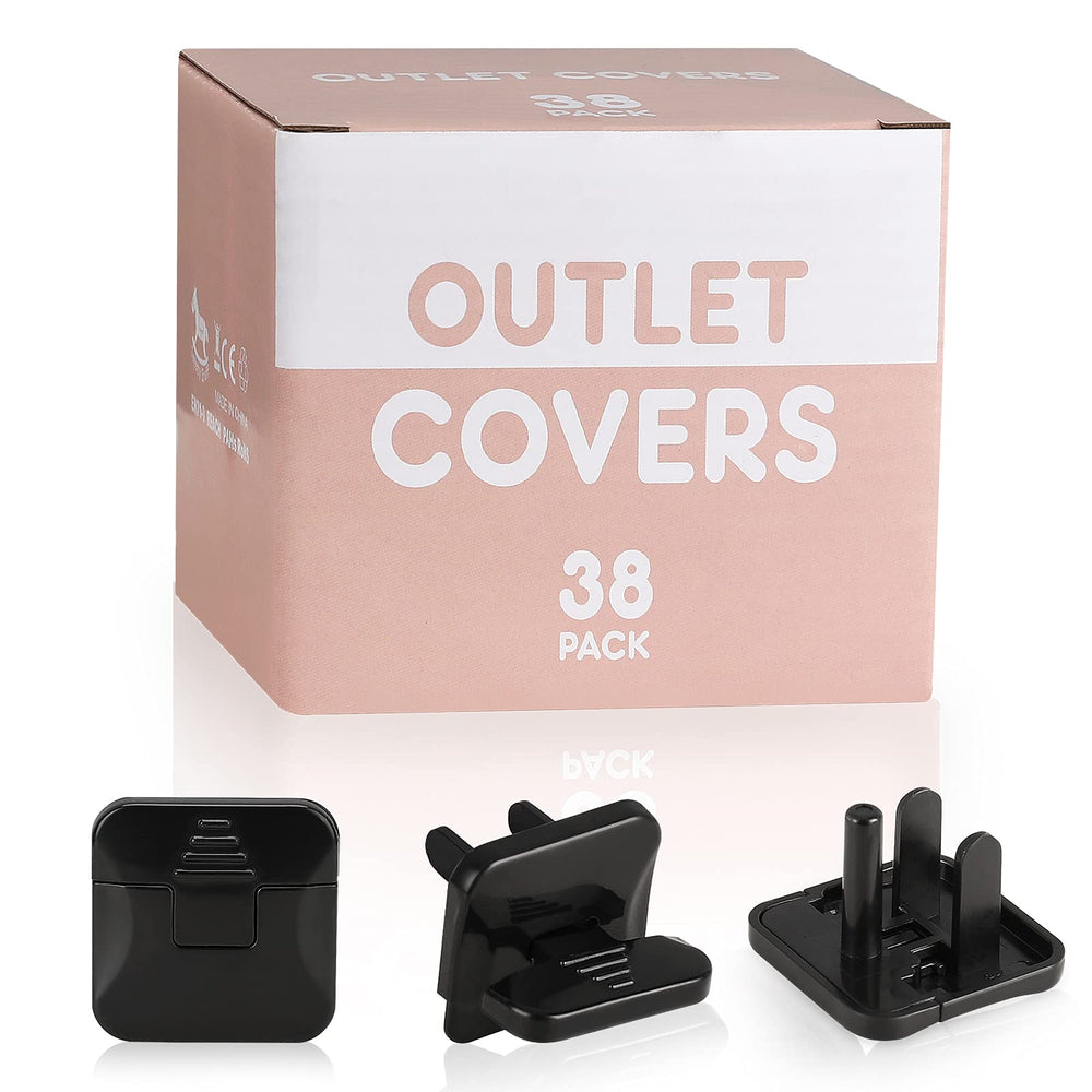 Babepai 38-pack outlet covers in black protect outlets and young hands.