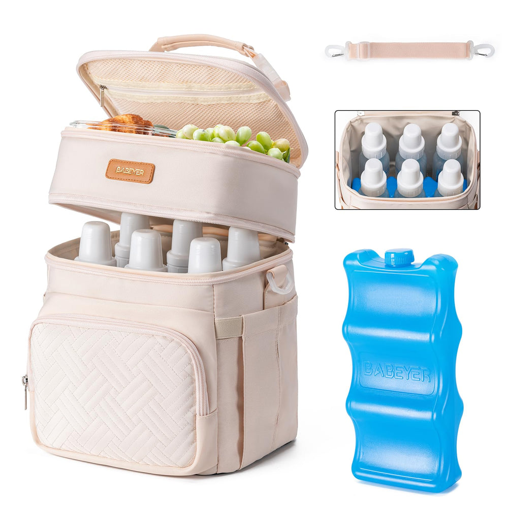 BABEYER insulated breastmilk cooler bag holding six 9 oz bottles for on-the-go feeding