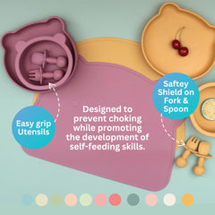 Babies & Cuties silicone utensils with safety shield to help confident munching