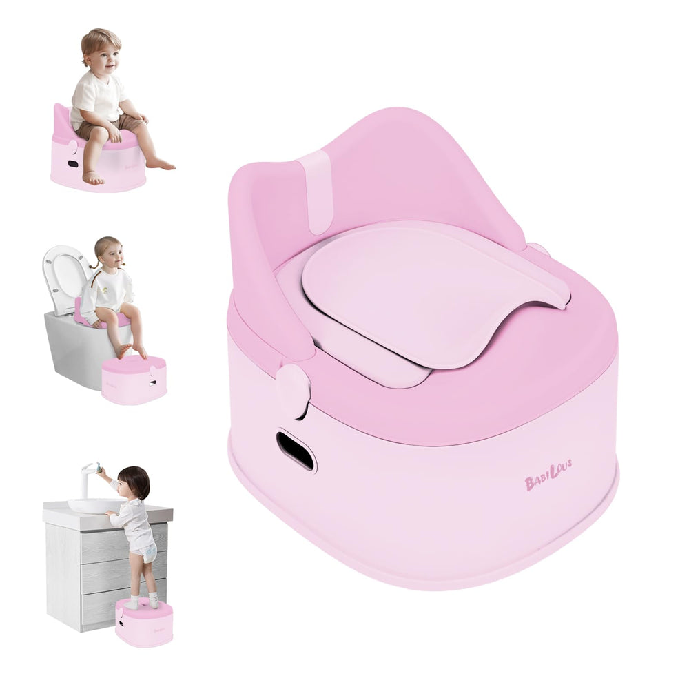 Babilous 3-in-1 potty toilet pink, assembled for home and travel use.