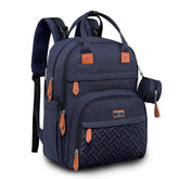 BabbleRoo diaper bag backpack navy front view shows spacious pockets for on-the-go storage