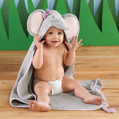 Embroidered eyes and pink chevron ears on Baby Aspen towel.
