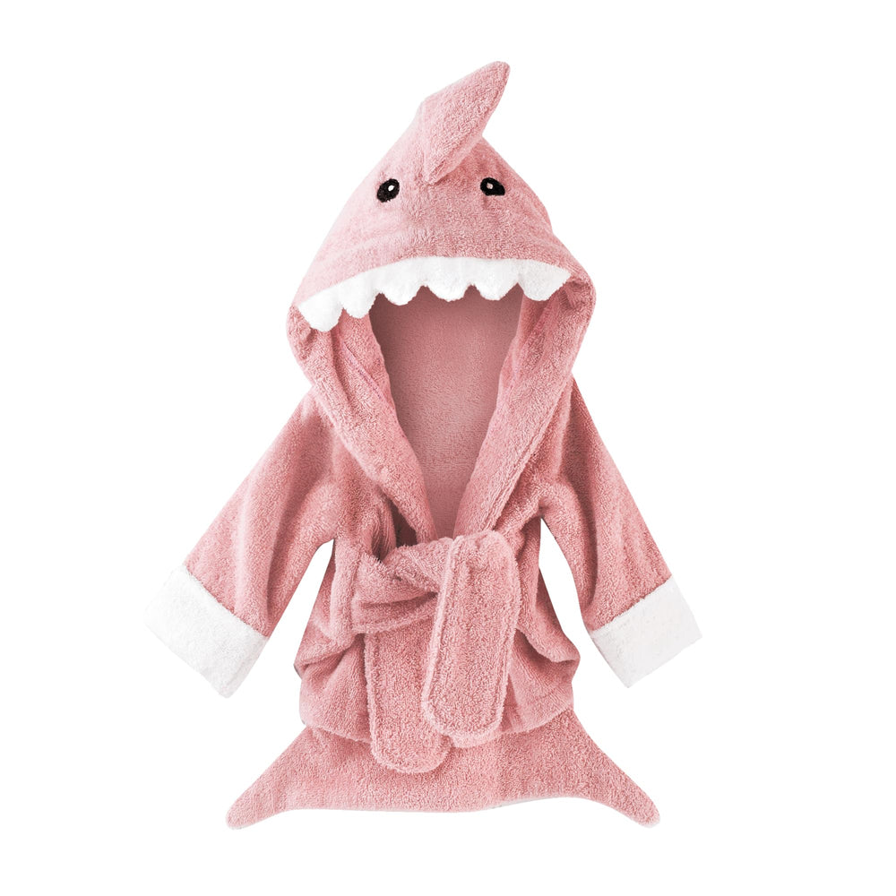Baby Aspen Pink Baby Shark hooded towel, front view, soft cotton for gentle drying