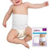 Baby Blowout Blocker ostomy wrap in white secures the pad at the belly for leaks protection.