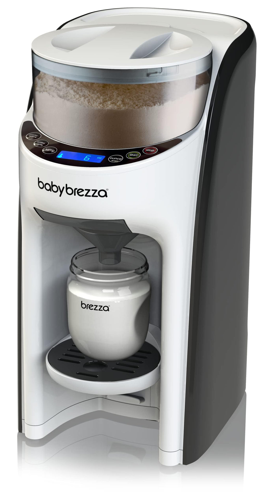 Baby Brezza Formula Pro Advanced machine speeds up bottle prep in a clean kitchen