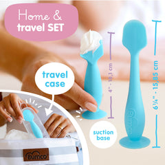 Baby Bum Brush suction base keeps spatula upright during changes.