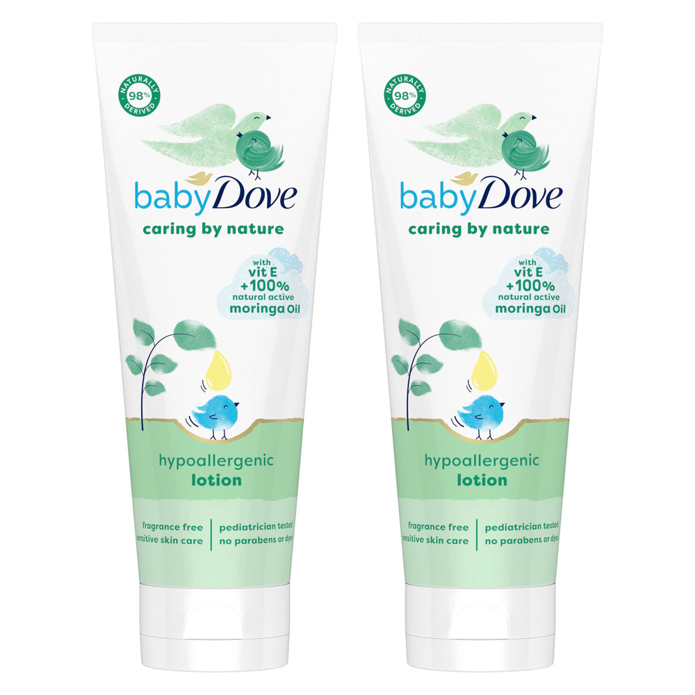 Baby Dove Caring By Nature hypoallergenic lotion front view 2-count for everyday moisturization