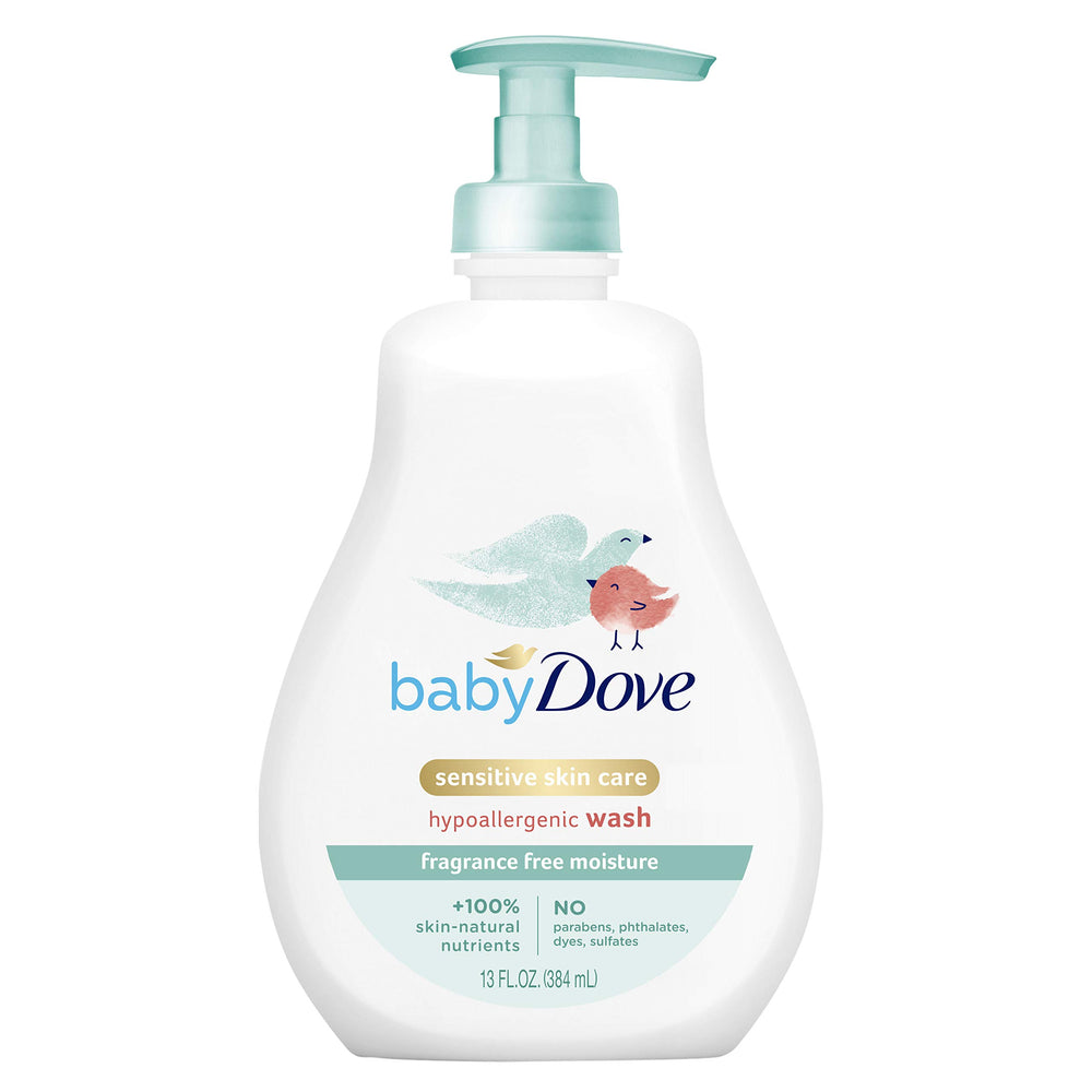 Baby Dove fragrance-free moisture wash bottle pour for bath time soothing care