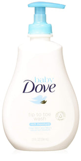 Baby Dove Tip To Toe Wash 6-pack bottle shows rich moisture for gentle cleansing.