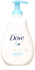Baby Dove Tip To Toe Wash 6-pack bottle shows rich moisture for gentle cleansing.